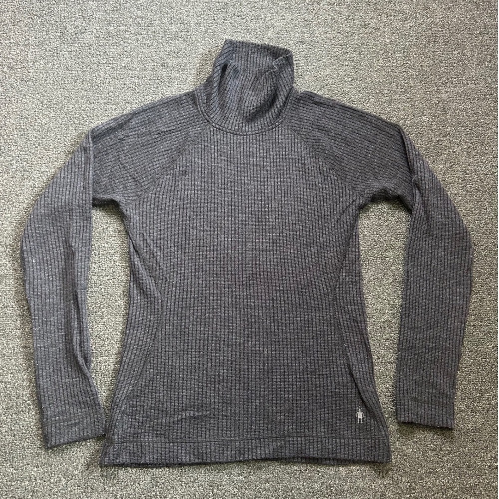 Smartwool Thermal Ribbed Turtleneck Sweater Gray Womens Medium Merino Wool Ski